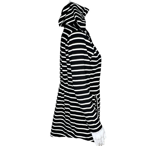 Talbots Sweater Womens Small Black White Striped Hooded Open Cardigan Casual - Picture 2 of 8